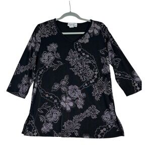 Vintage Carolyn Strauss Floral Top Womens S Black 90s Y2K made in the USA